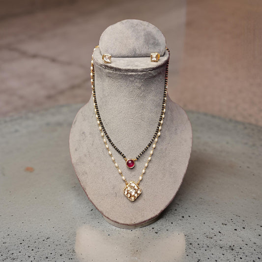 Premium Polki Pearl Ruby Mangalsutra